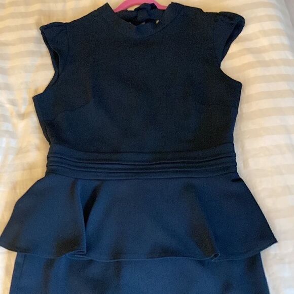 Issue NY Black Halter Dress with Ruffle Detail, Cummerbund Waist & Cap Sleeve. - Picture 1 of 10
